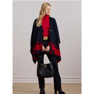 Lauren Ralph Lauren Intarsia-Knit Poncho Cashmere, Wool, Cotton
